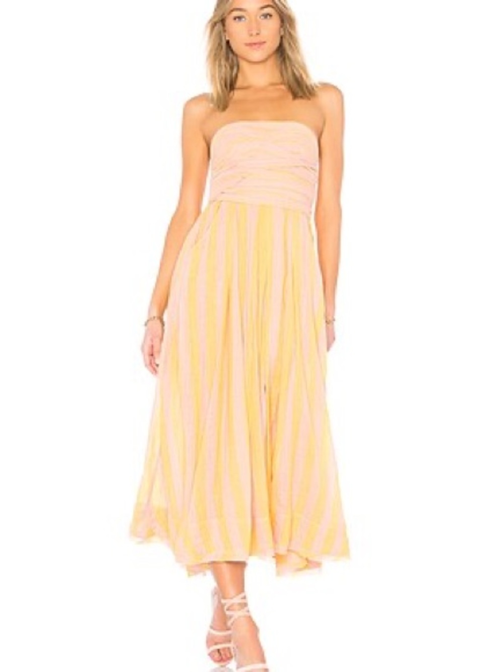 Free People Strapless Pink and Yellow Striped Maxi Dress - Large - Picture 3 of 8